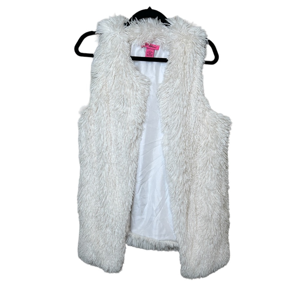 Betsey Johnson Boho Faux Fur Vest Sz Medium Vest Jacket Ivory White Rock Star